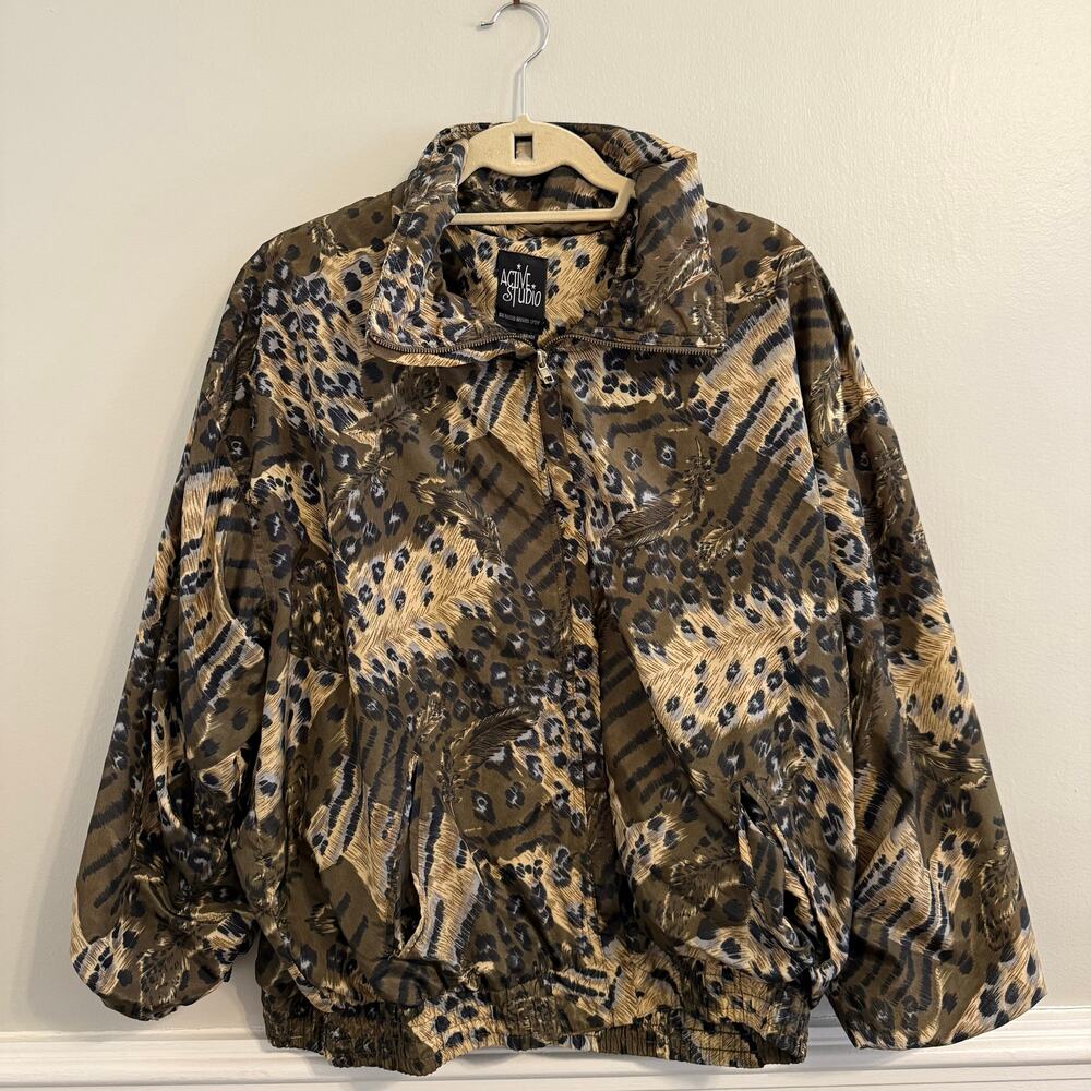Vintage Multi Animal Print Active Studio Full Zip Bomber Jacket